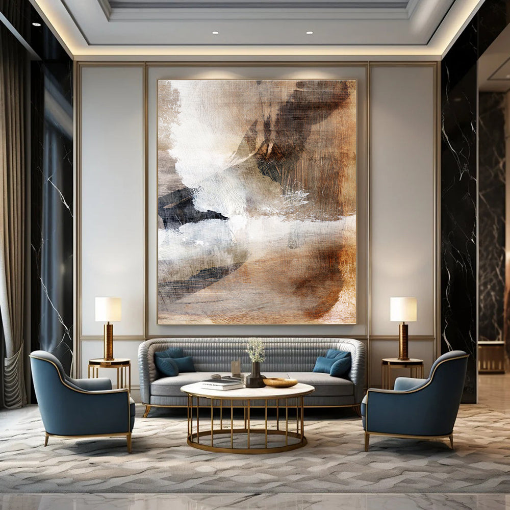Earth - toned Abstract with White Accents and Textured Surfaces Painting ADGE209
