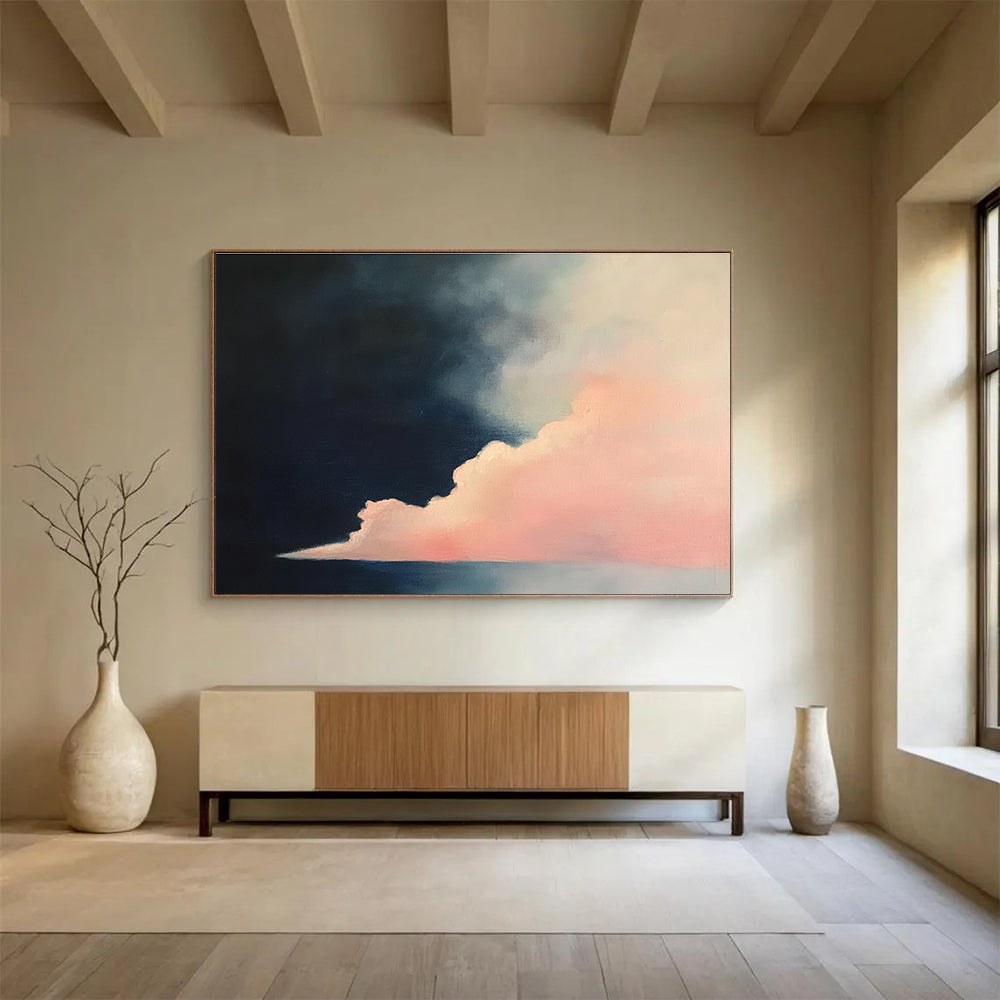 Dramatic Cloud Contrast Abstract Painting with Pink and Dark Blue Tones DYP566
