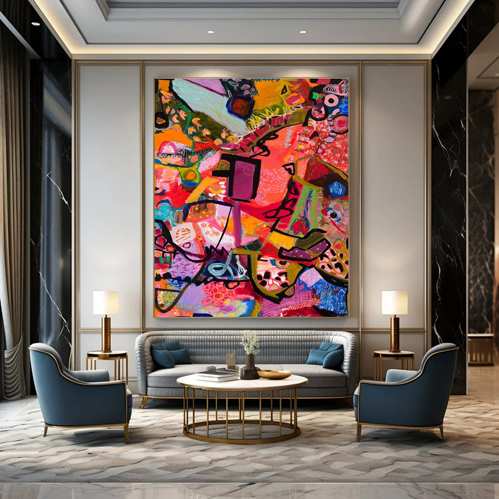 Repeat Vivid Colorful Abstract Painting with Pink and Purple ADGE295