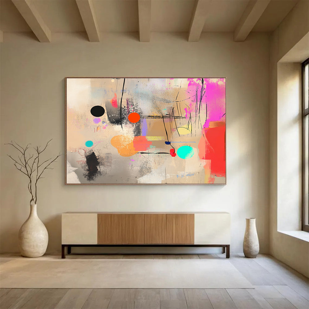 Colorful Dots and Lines Abstract Painting with Playful Composition DYP203