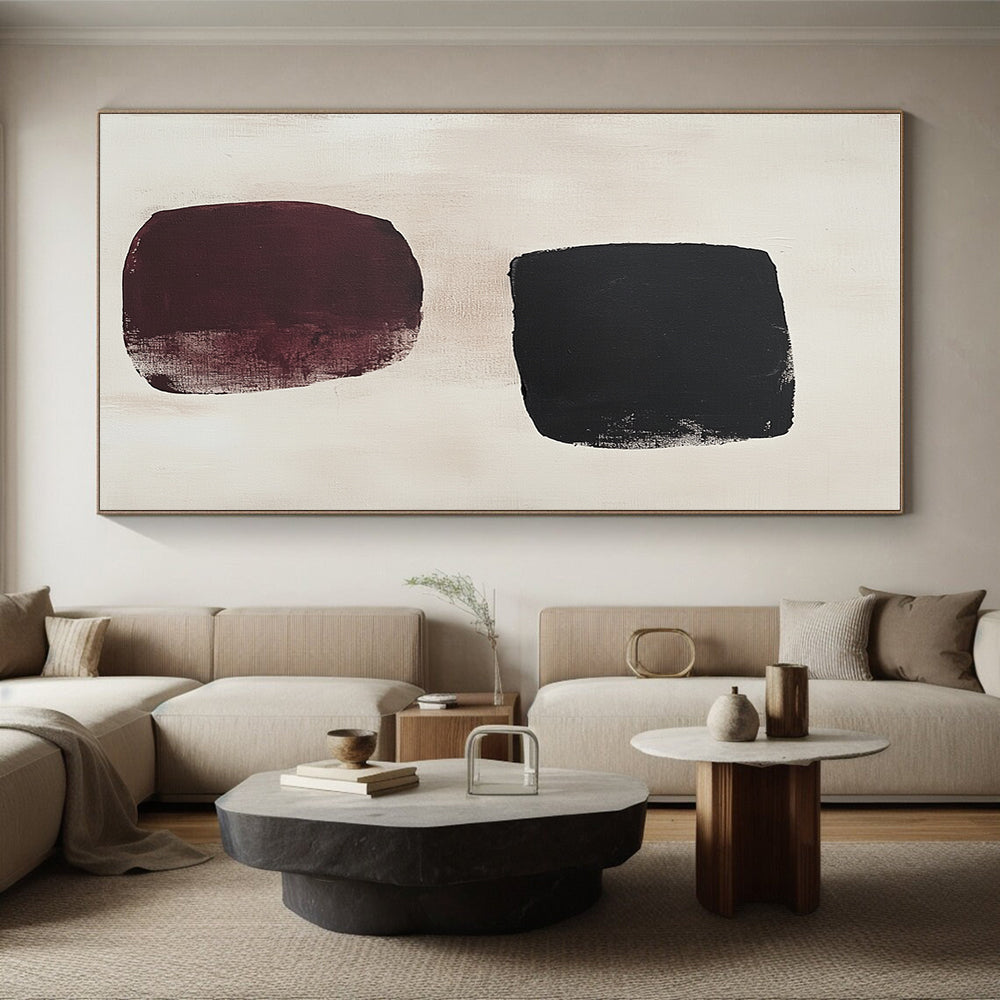 Black and Burgundy Abstract Painting with Simple Forms GER168