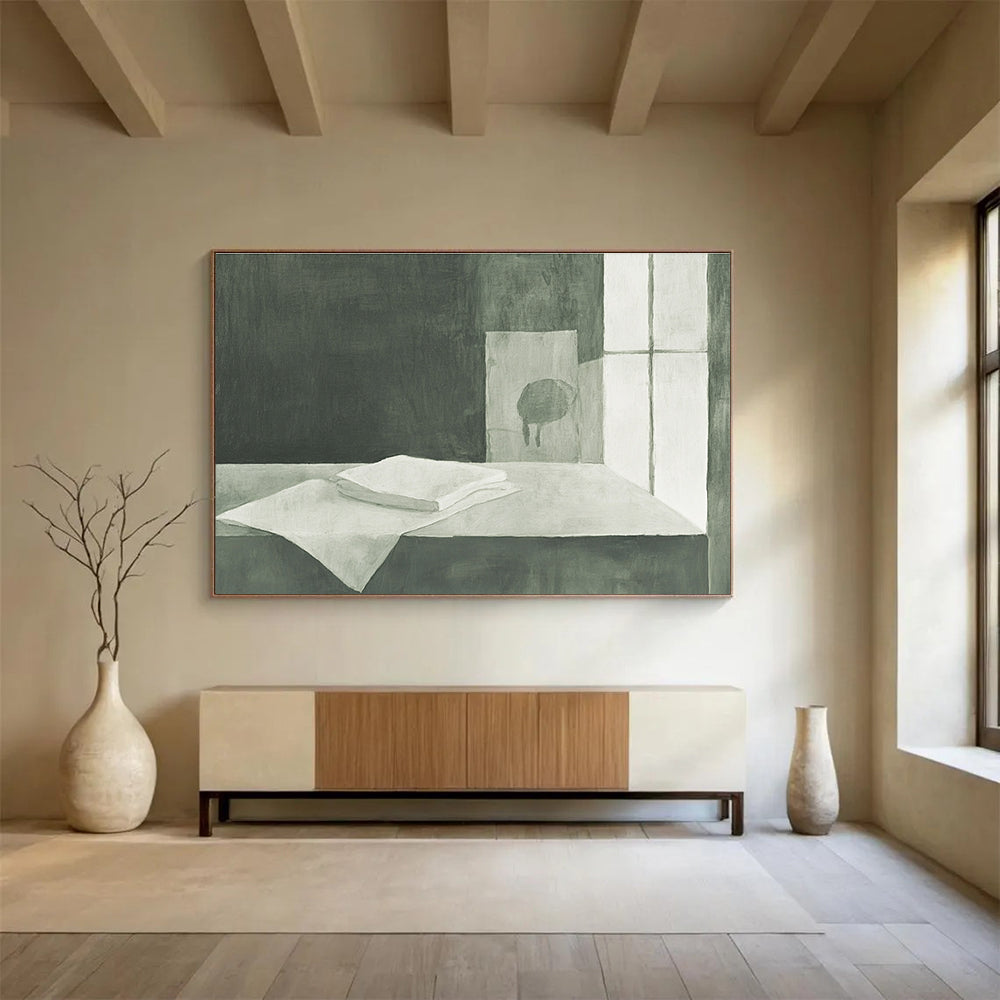 Monochrome Still Life Abstract Painting with White Cloth DYP162