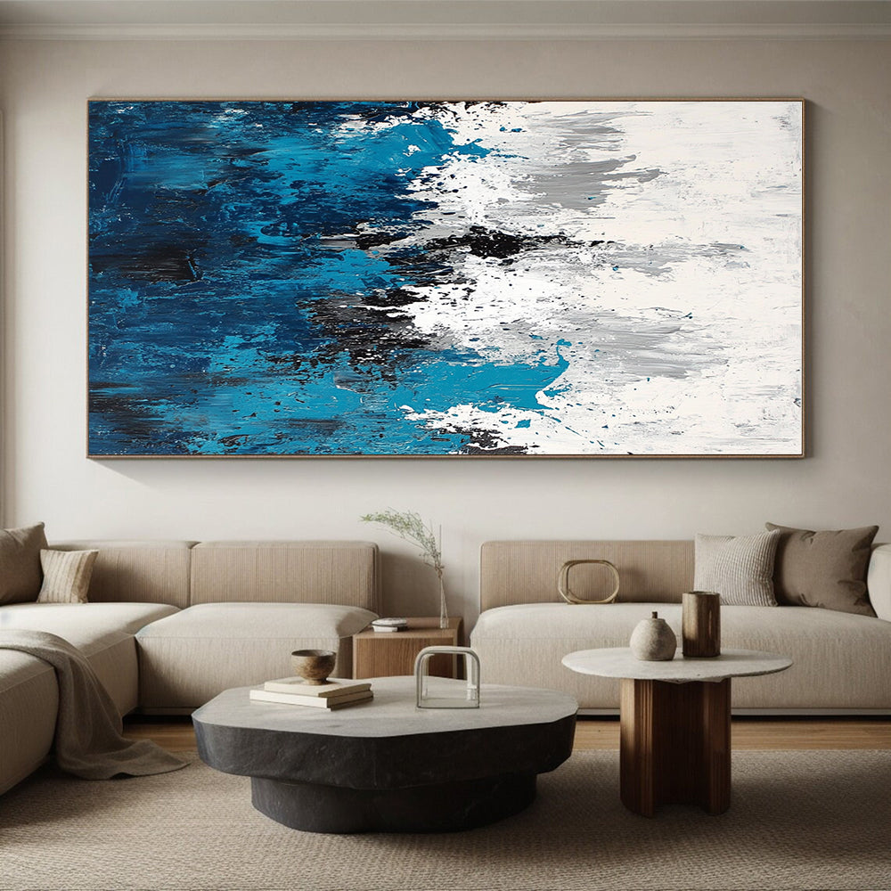 Blue and White Abstract Painting with Textured Layers GER572