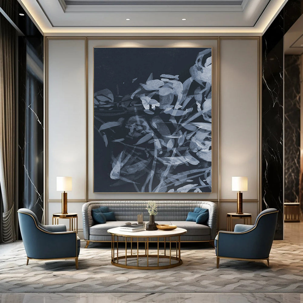 Blue Ink Floral Abstract Painting ADGE240