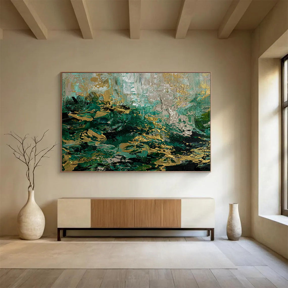 Green Gold Abstract Painting with Lush Textures THY355