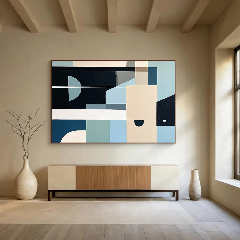 Geometric Blue and Beige Abstract Painting DYP103