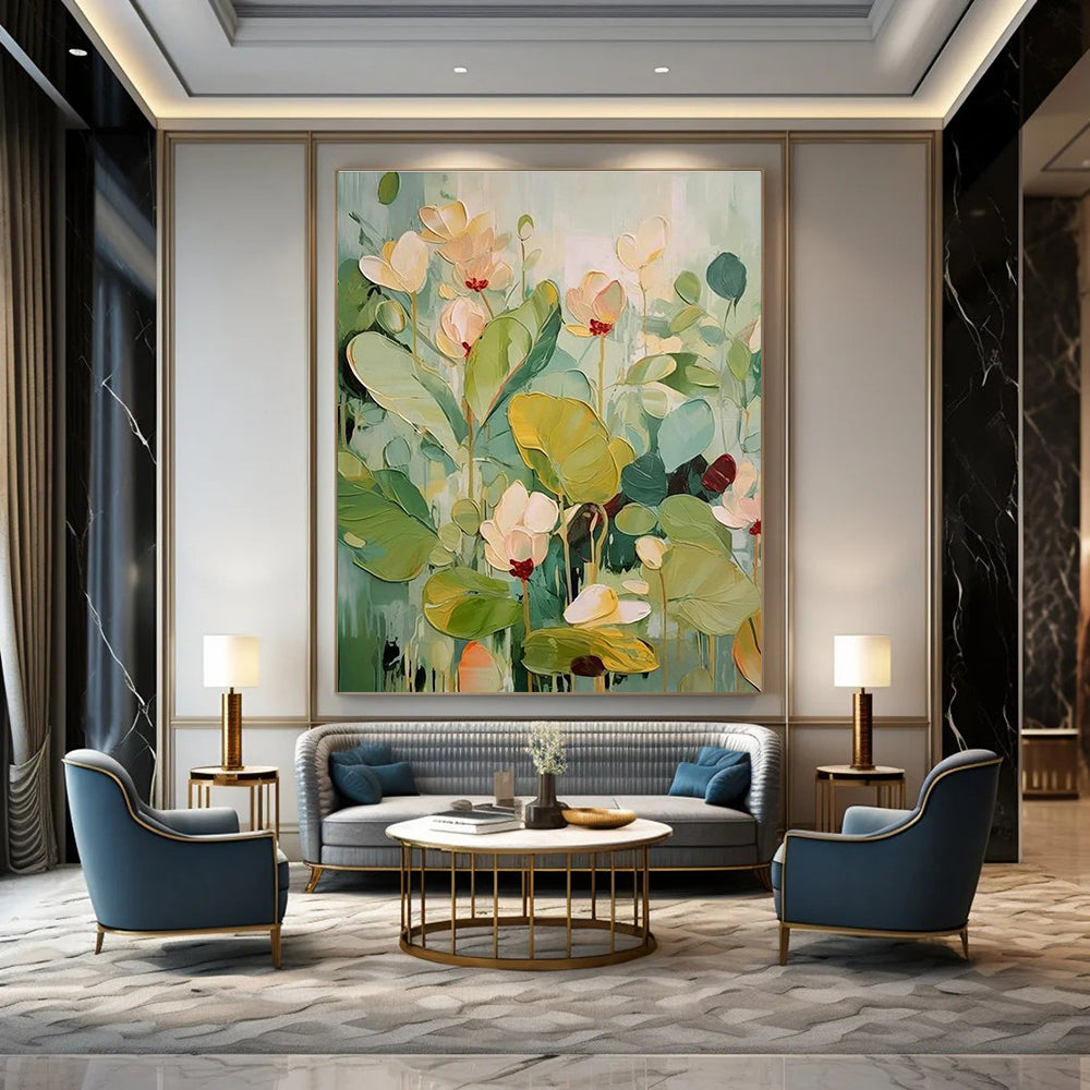 Pastel - toned Flower Abstract Painting with Green and Beige ADGE319