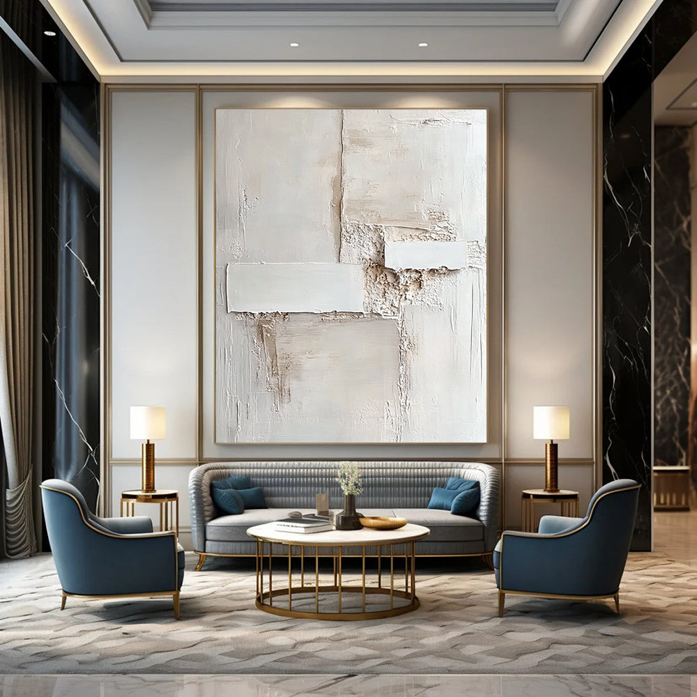 Abstract artwork featuring an off-white wall with a textured finish and subtle shades of white creating depth and visual intrigue.STSC1157