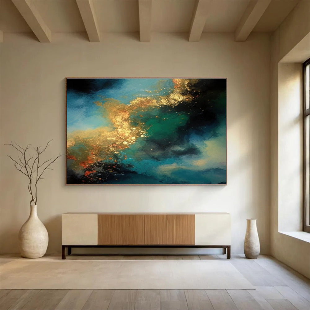 Blue Green Gold Abstract Painting THY071