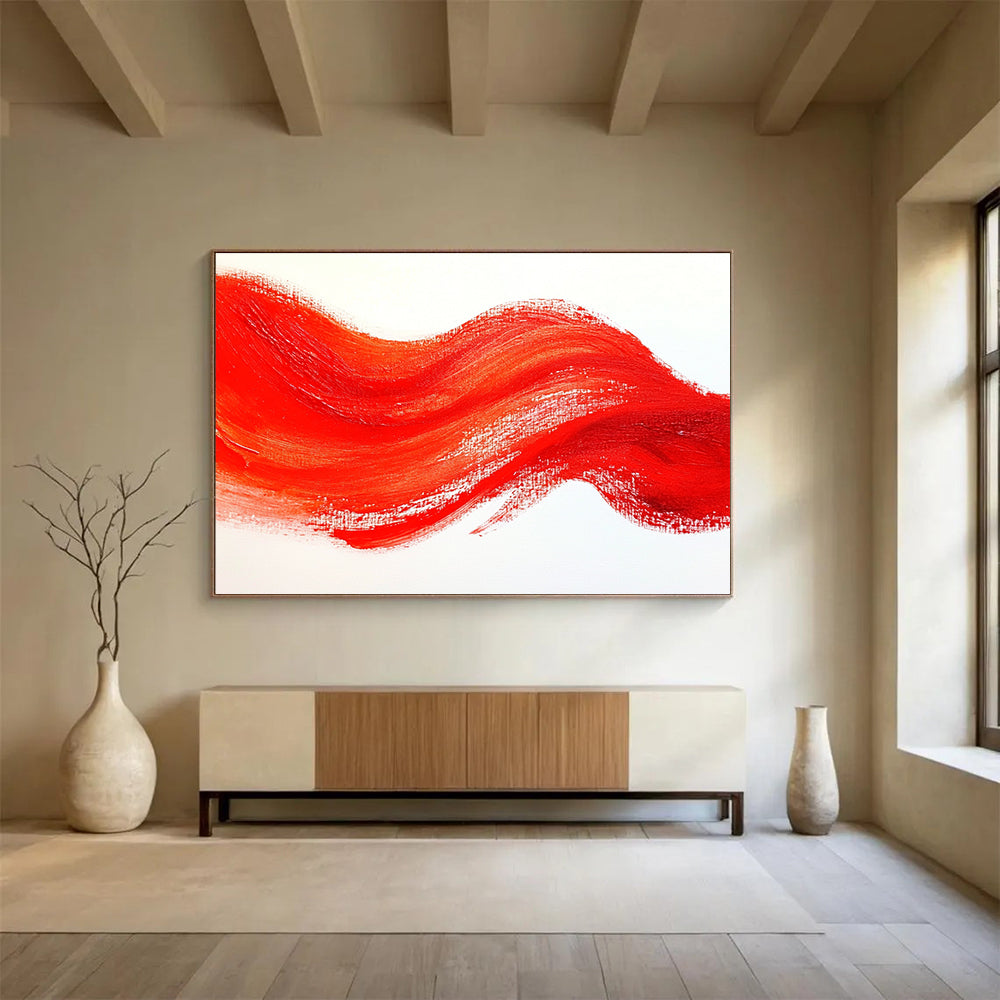 Red Wave Abstract Painting with Bold Red Strokes DYP606