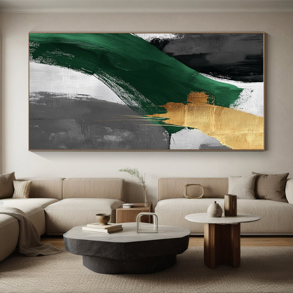Green Gold Dynamic Strokes Abstract Painting GER850