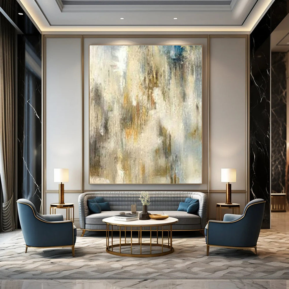 Oversized Custom Hand-Painted Abstract Canvas for Office Reception Lobby and Cottage Hallway Bicycle Display Niche DLZ1900