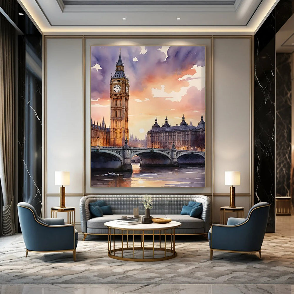 Watercolor Painting of Big Ben and River at Sunset ADGE091