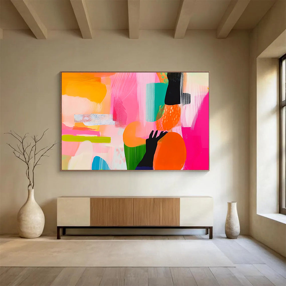 Pink and Colorful Abstract Painting with Playful Shapes DYP458