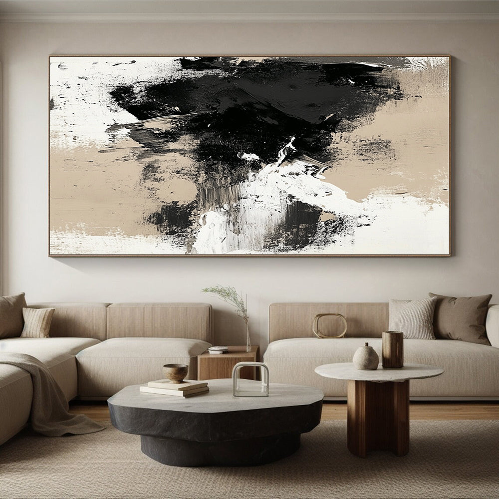 Neutral Tone Abstract with Black White and Beige GER352