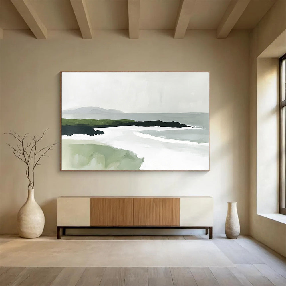Minimalist Coastal Landscape Abstract Painting with Earthy and Neutral Tones DYP336