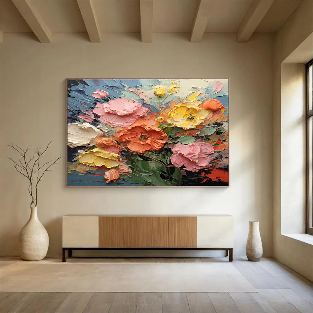 Impasto Floral Bounty Abstract Painting with Rich Color Palette THY295