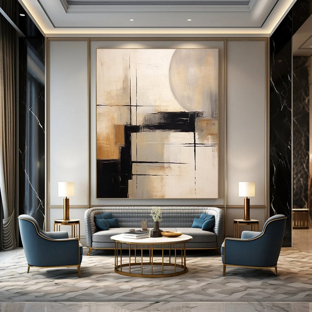 Brown and White Geometric Abstract Painting ADGE356