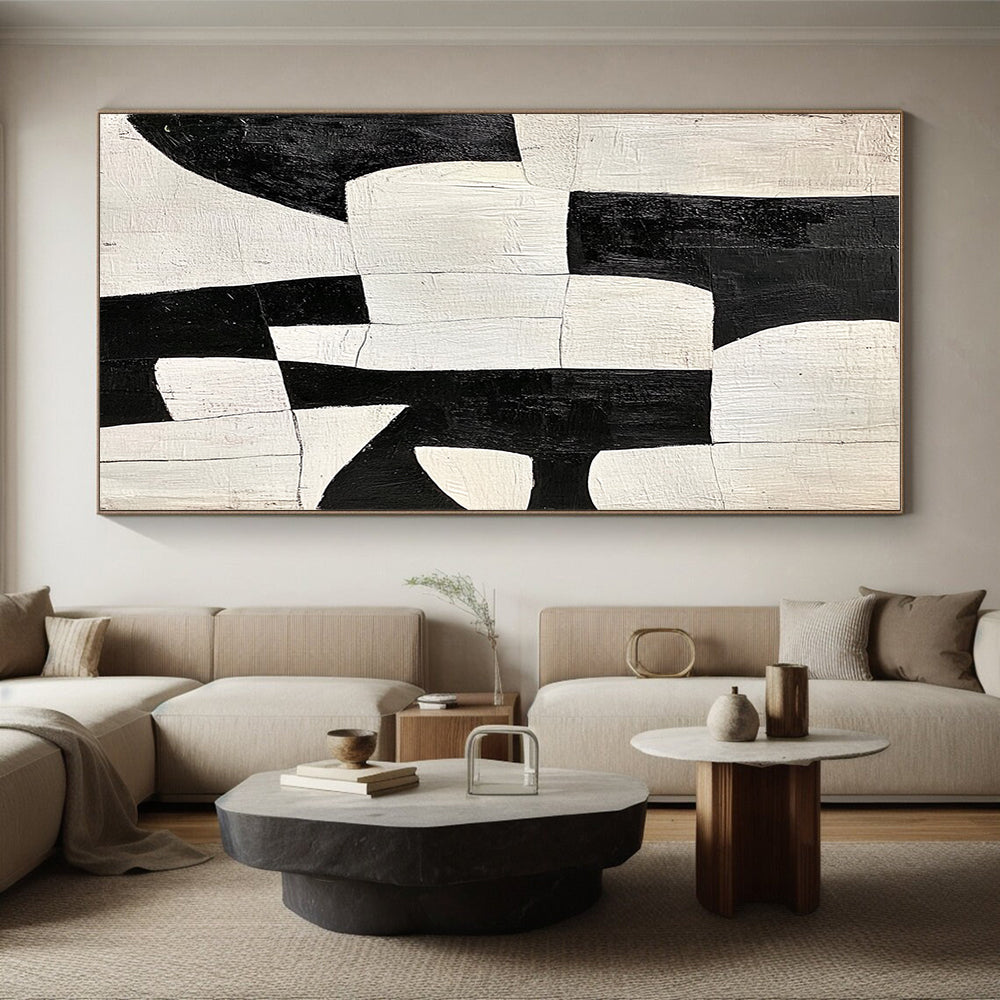Black - and - White Patchwork Abstract Painting GER323
