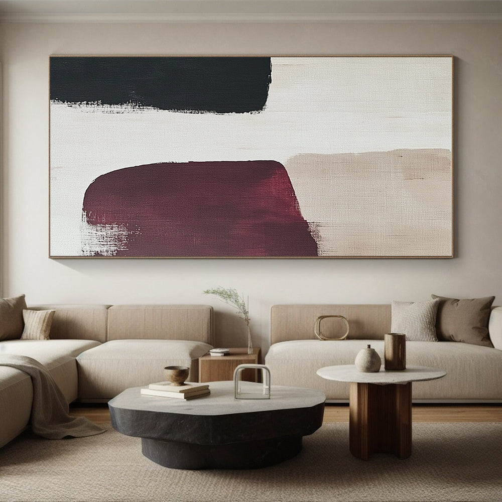 Black and Burgundy Abstract Painting with Bold Forms GER175