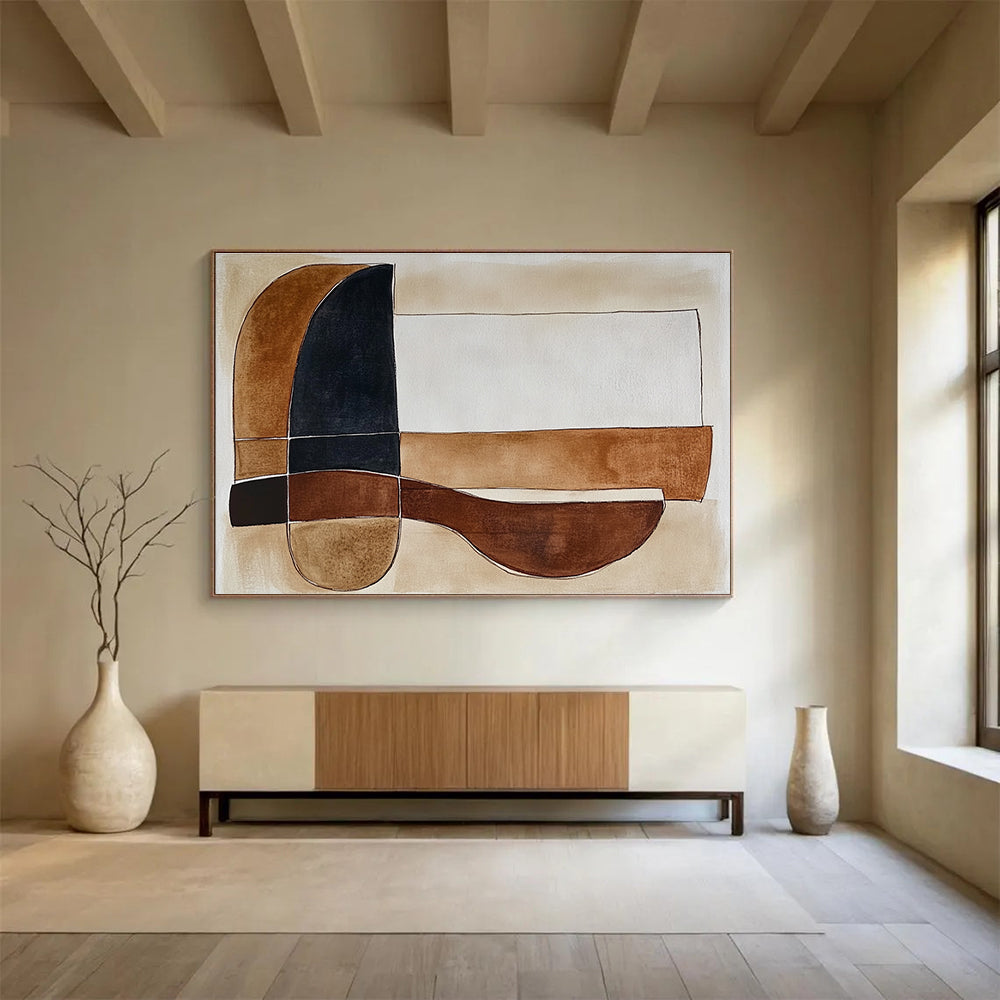Minimalist Geometric Abstract Painting with Earthy Brown Tones DYP552