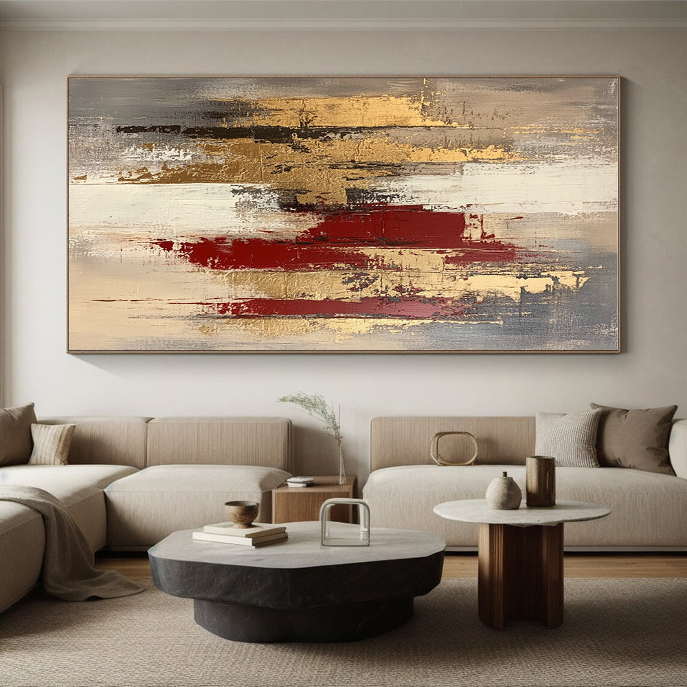 Gold Red and Gray Abstract Painting with Layered Strokes GER663