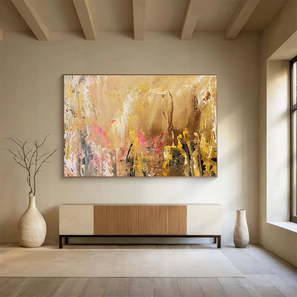 Beige Pink Abstract Painting with Soft - Romantic Tones THY378