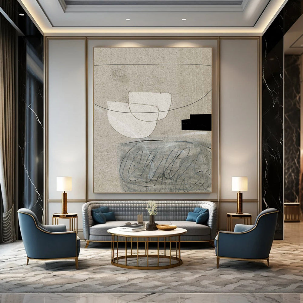 Minimalist Collage on Beige Abstract Painting ADGE167