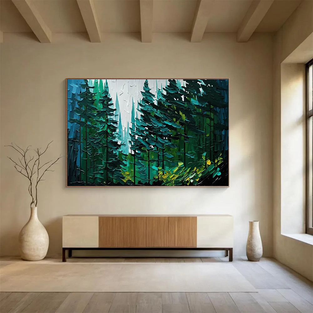 Forest Texture Abstract Painting with Greens and Blues THY308
