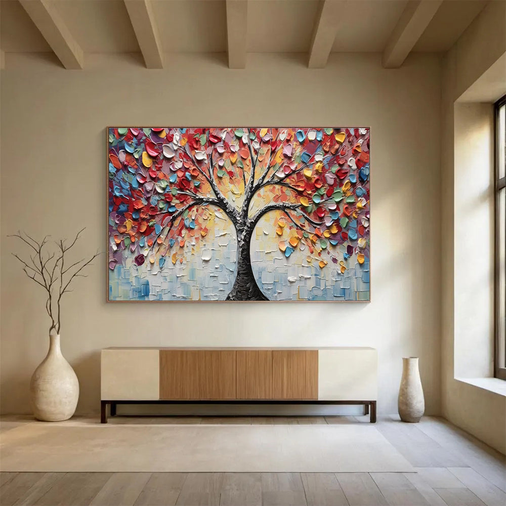 Colorful Blossom Tree Abstract Painting with Mixed Bright Colors THY169