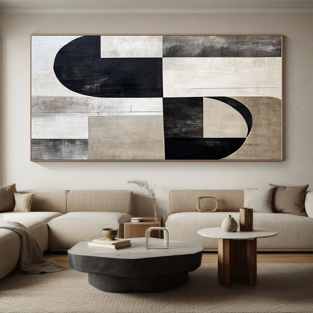 Black and Beige Geometric Shapes Abstract Painting GER211
