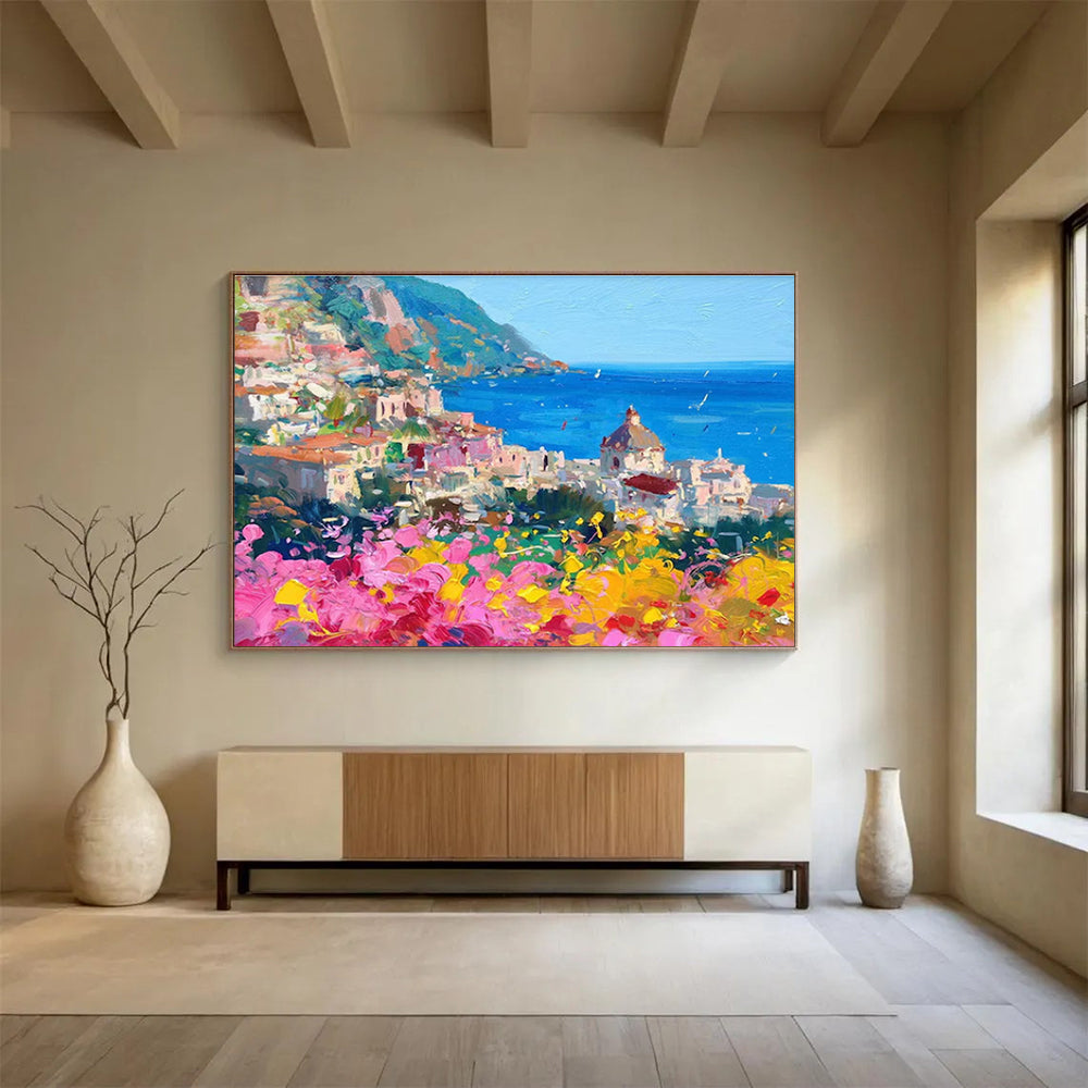 Colorful Coastal Town Abstract Painting THY473