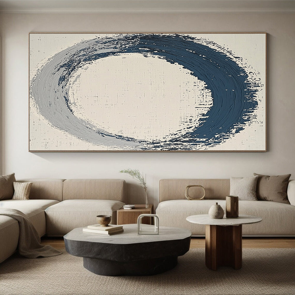 Blue and Gray Circular Abstract Painting with Textured Ring GER125