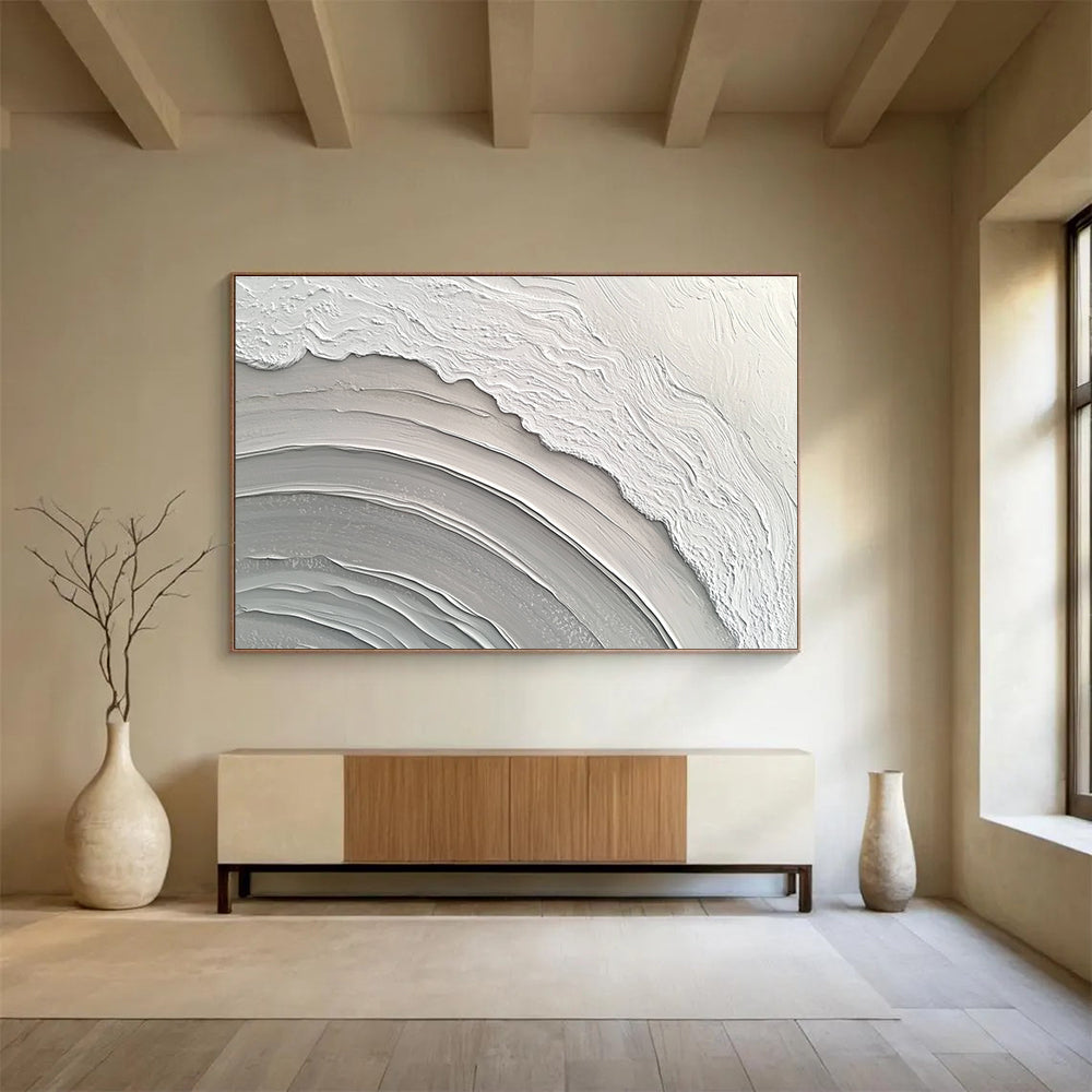 Gray White Textured - Wavy Layers Abstract Painting DYP043
