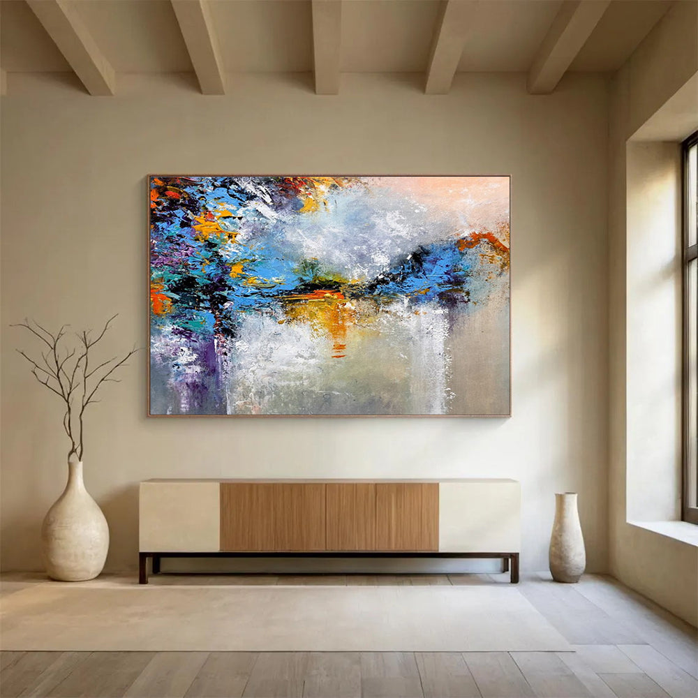Colorful Reflection Abstract Painting with Vibrant - Mirror - Like Effects THY376