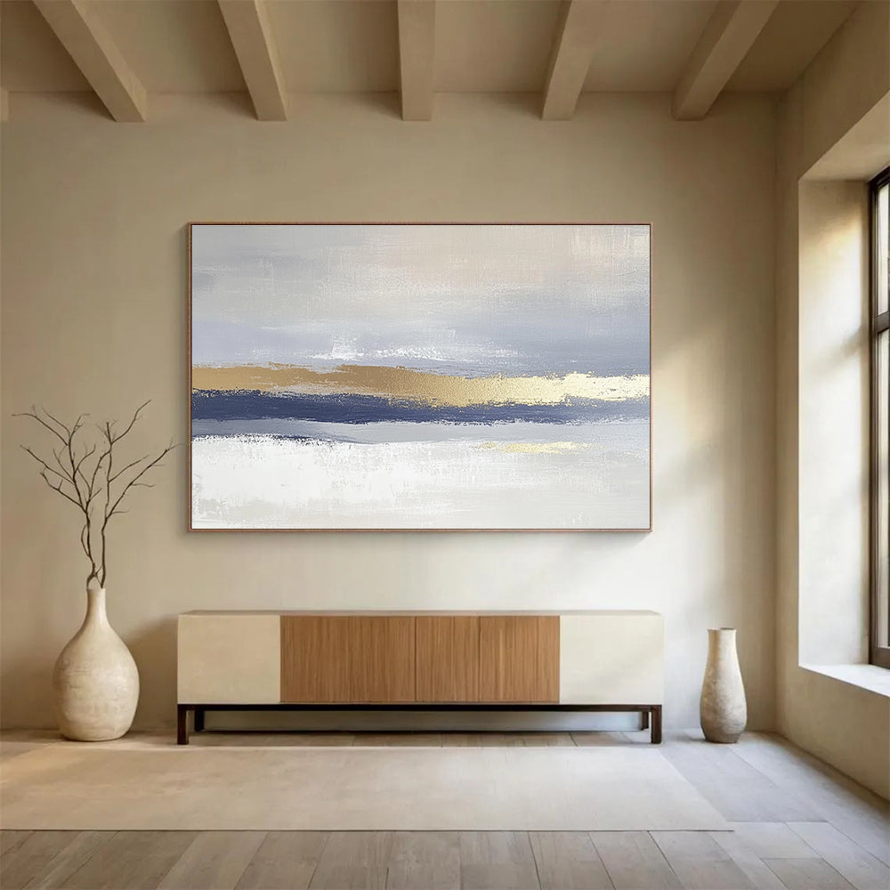 Grey and Gold Layered Abstract Painting with Subtle Textures DYP170