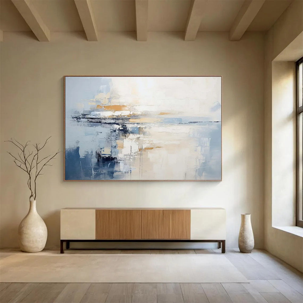 Blue and White Tones Light - toned Abstract Painting THY089