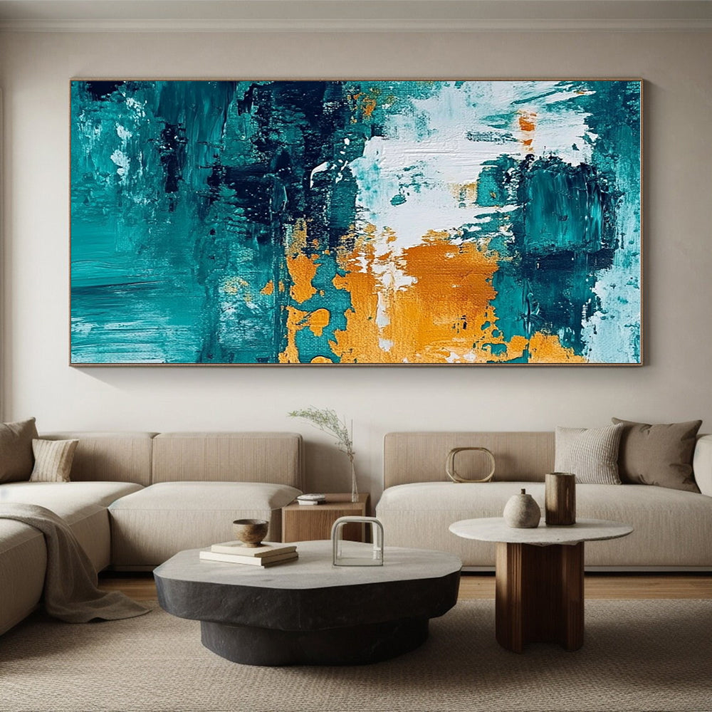 Teal Orange Abstract Painting with Textured Strokes GER793