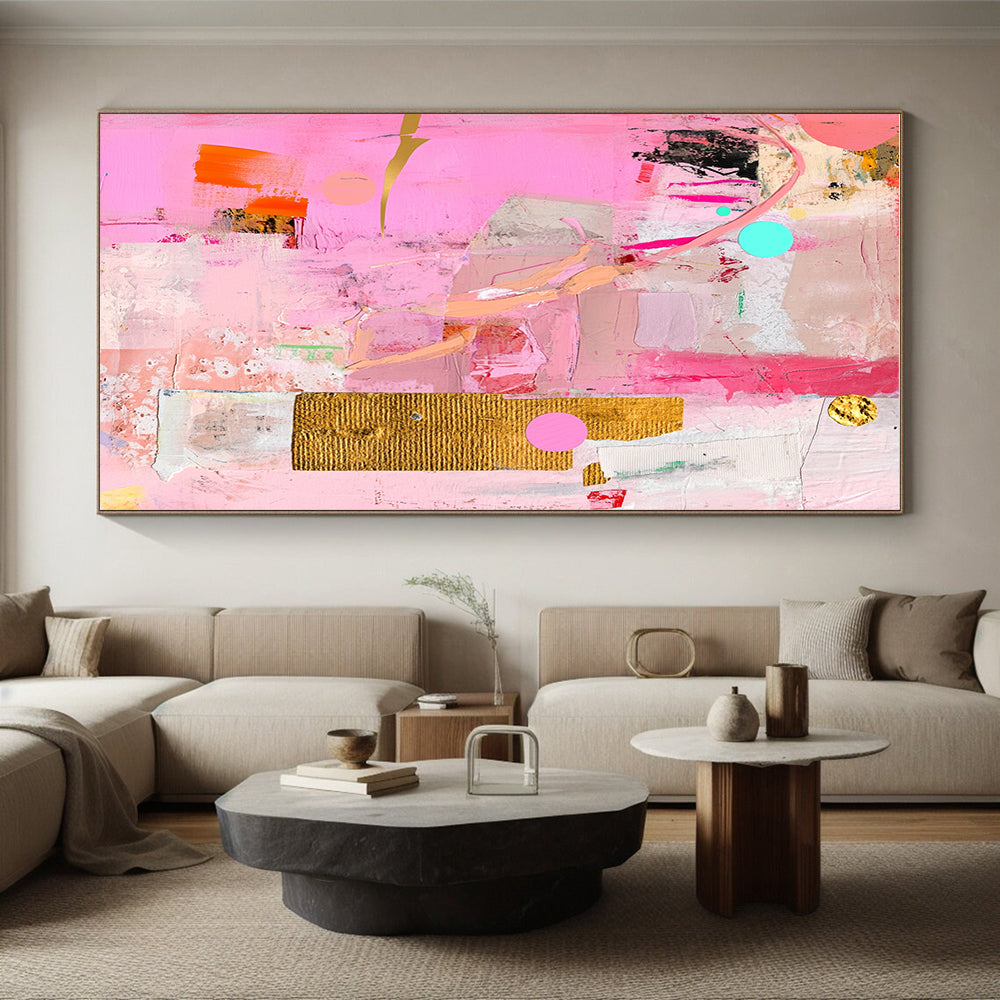 Pink Collage - Style Abstract with Gold and Colorful Accents GER257