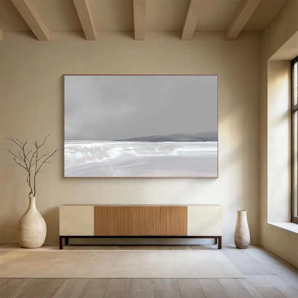 Pale Landscape Abstract Painting with Subtle Grey and White Tones THY137