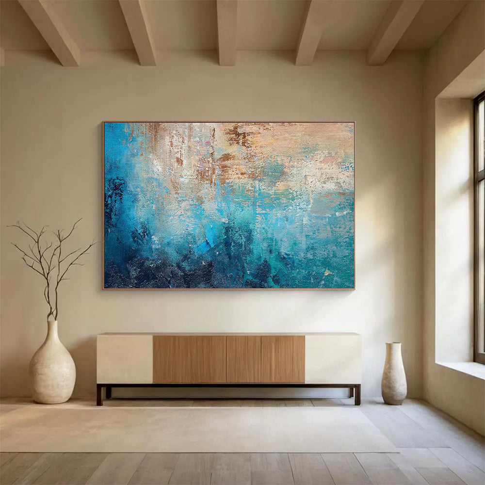 Blue Brown Abstract Painting with Coastal, Calming Vibes THY374