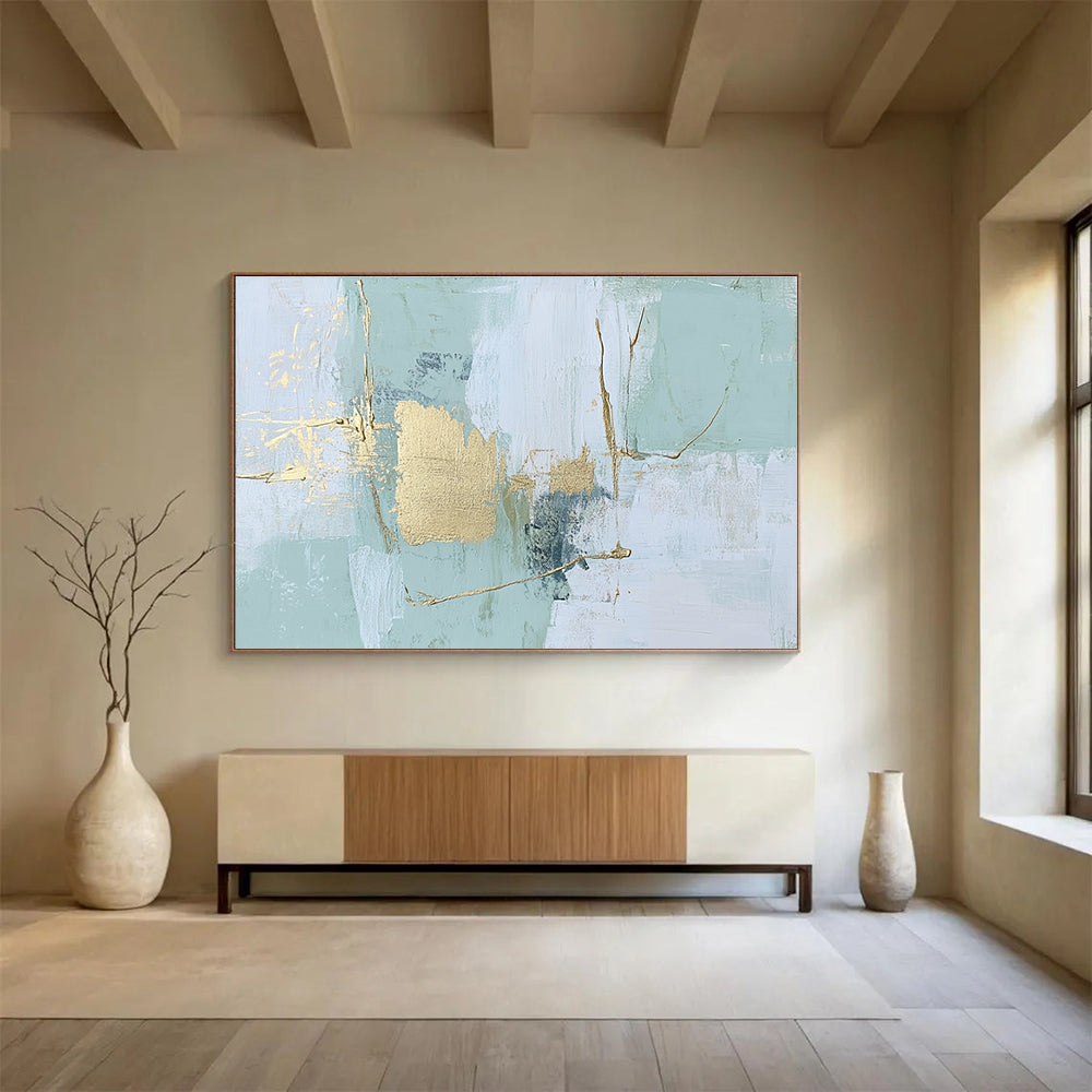Mint Gold Abstract Painting with Subtle Details DYP484