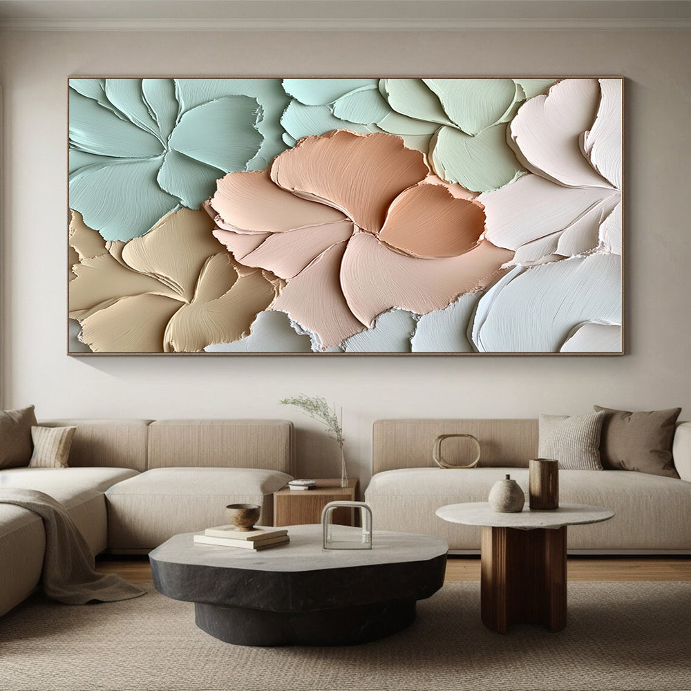 Pastel - Colored Floral Relief Abstract Painting with Textured Petals GER001