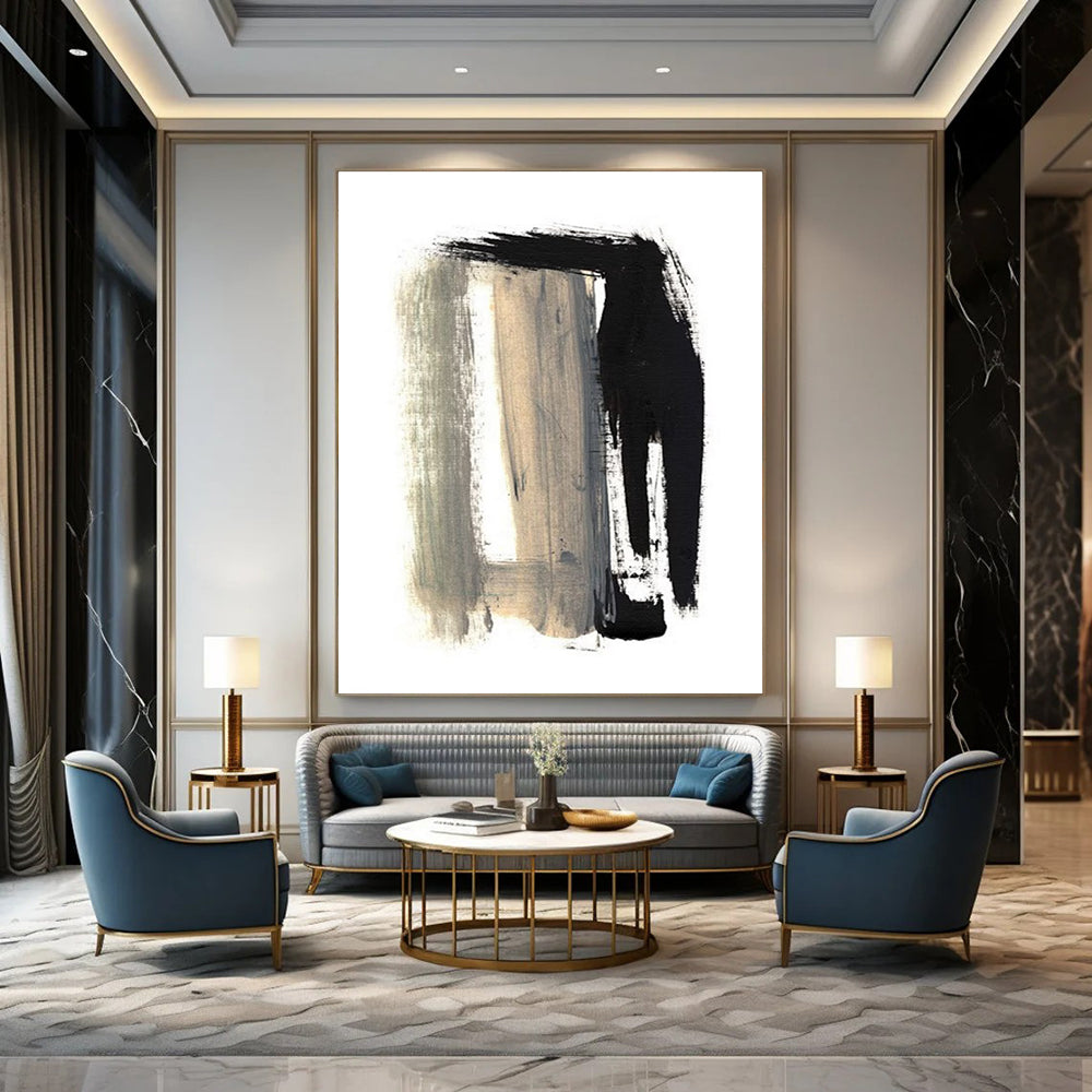 Black and Gray Bold Brushstrokes Abstract Painting ADGE157