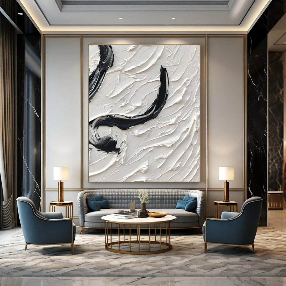 Black and White Textured Swirl Abstract Painting ADGE400