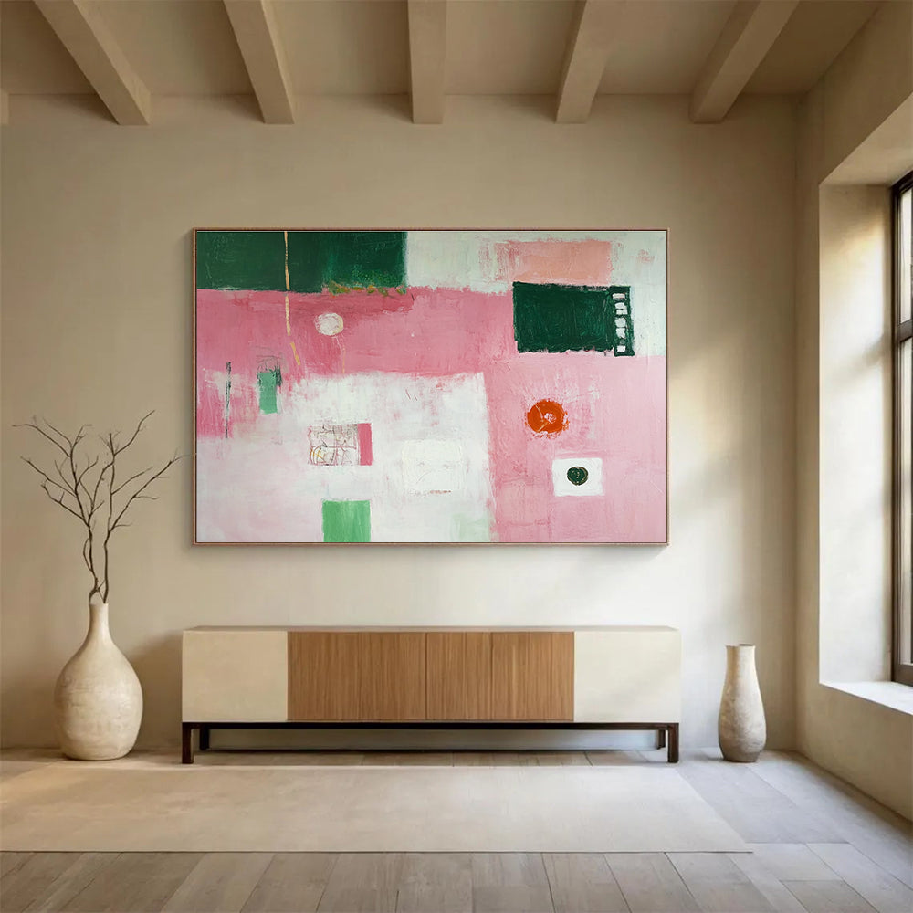 Pink - Dominated Abstract Painting with Various Shapes DYP129