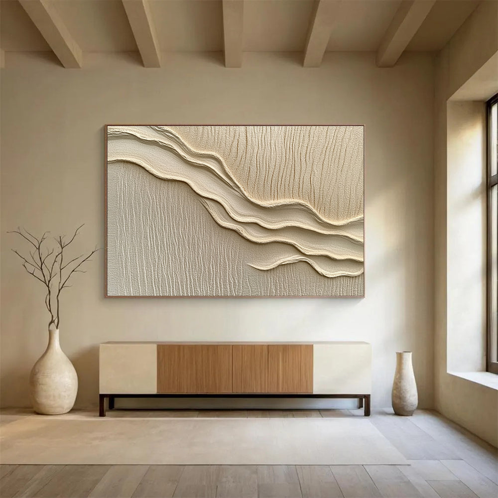 Beige Textured Waves Abstract Painting with Layered Patterns DYP610
