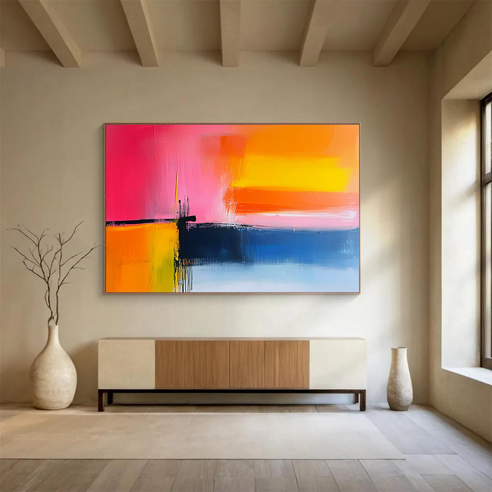Pink Orange and Yellow Abstract Painting with Sunset Vibes DYP409