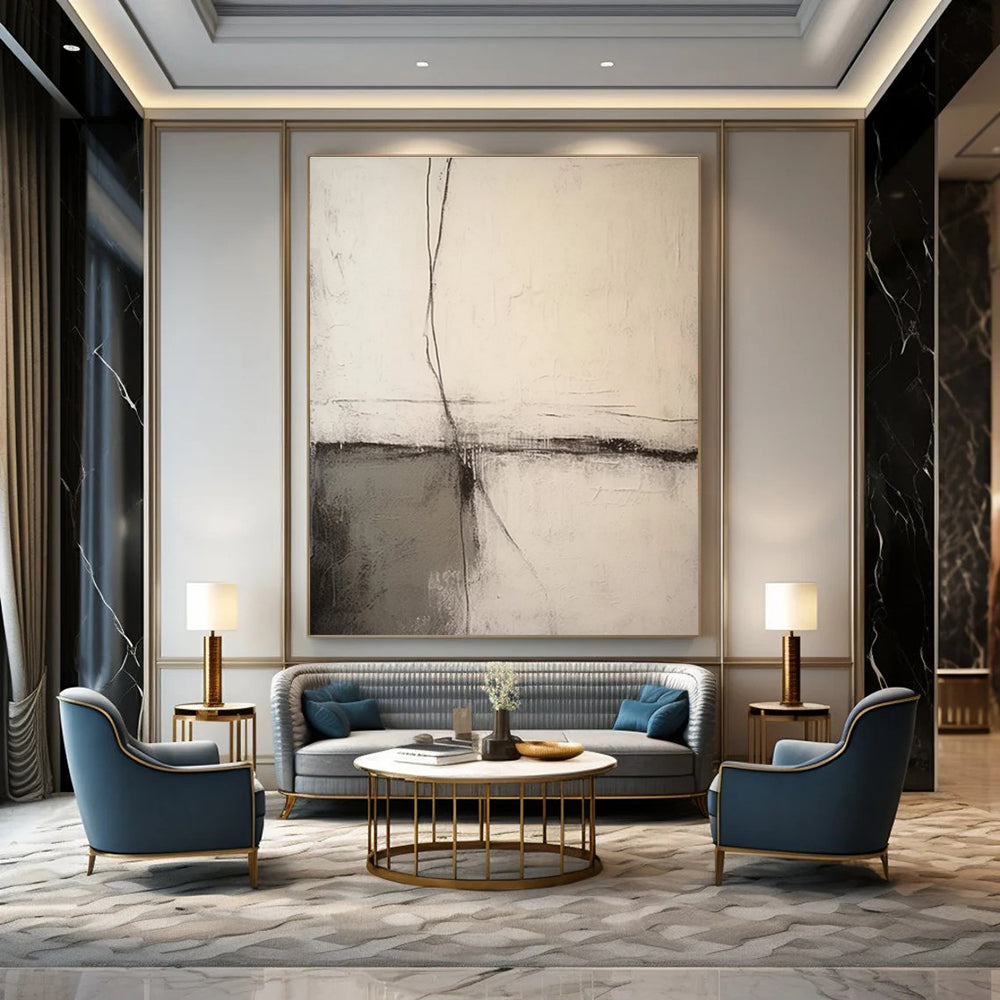 Black and White Minimalist Line Abstract Painting ADGE370