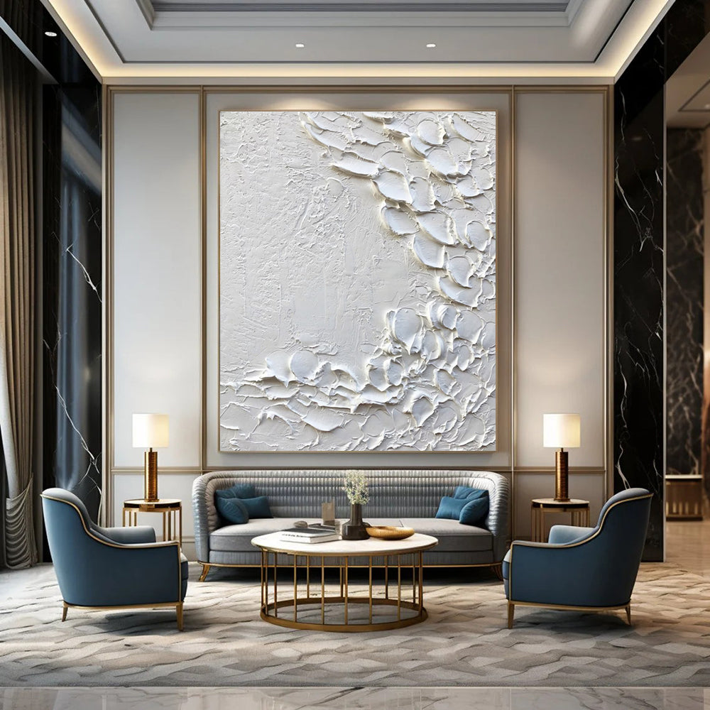 White Textured Minimalist Abstract Painting with Organic Shapes ADGE373